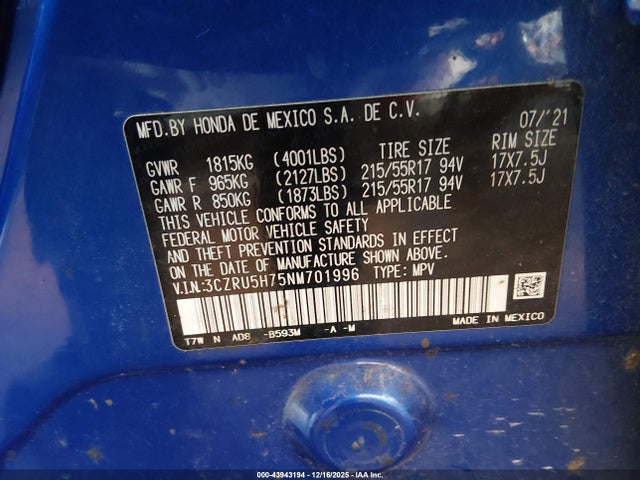 2022 HONDA HR-V 3CZRU5H75NM701996 Photo 8