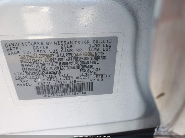 3N1CP5CU2JL526318 Nissan KICKS SR