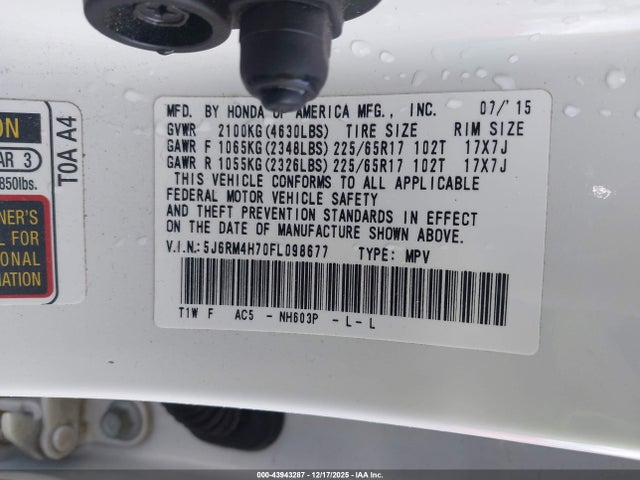 Honda Cr-v Ex-l 2015 5J6RM4H70FL098677 Image 9