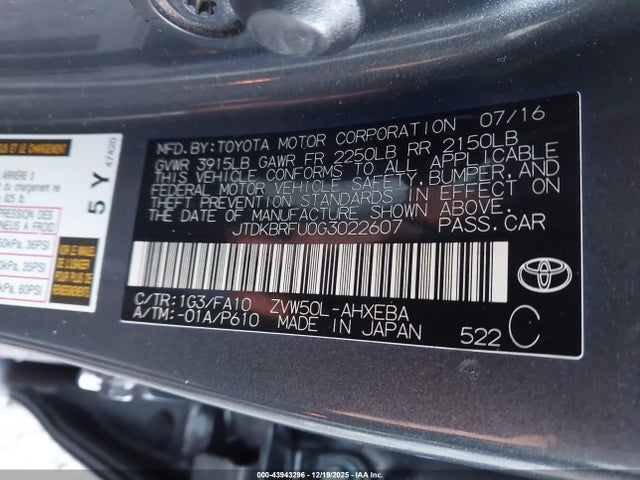 Toyota Prius Two 2016 JTDKBRFU0G3022607 Image 9