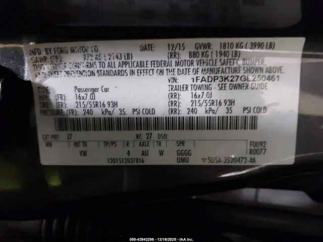 2016 FORD FOCUS 1FADP3K27GL250461 Photo 8