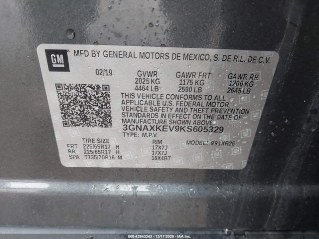 3GNAXKEV9KS605329 Chevrolet EQUINOX LT