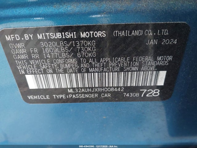 2024 MITSUBISHI MIRAGE ML32AUHJXRH008442 Photo 8