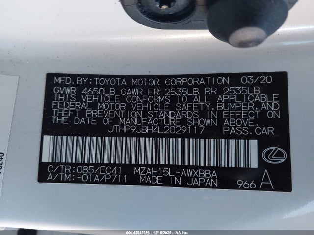2020 LEXUS UX 250H JTHP9JBH4L2029117 Photo 8