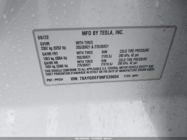 2022 TESLA MODEL Y 7SAYGDEF9NF539604 Photo 8
