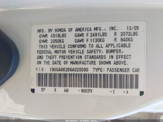 2006 ACURA TL 19UUA66266A020090 Photo 8