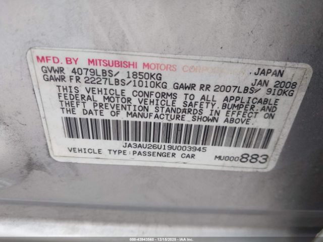 2009 MITSUBISHI LANCER JA3AU26U19U003945 Photo 8