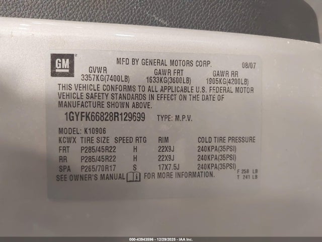 2008 CADILLAC ESCALADE ESV 1GYFK66828R129699 Photo 8