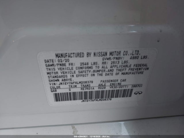 JN1EV7APXLM208379 Infiniti Q50 LUXE
