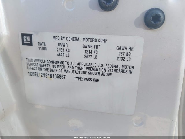 2001 CADILLAC ELDORADO 1G6EL12Y81B105867 Photo 8