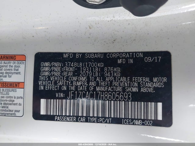 Subaru Brz Limited 2017 JF1ZCAC17H8605693 Image 9