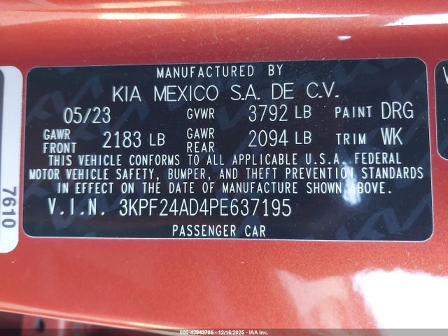 KIA Forte Lxs 2023 3KPF24AD4PE637195 Image 9
