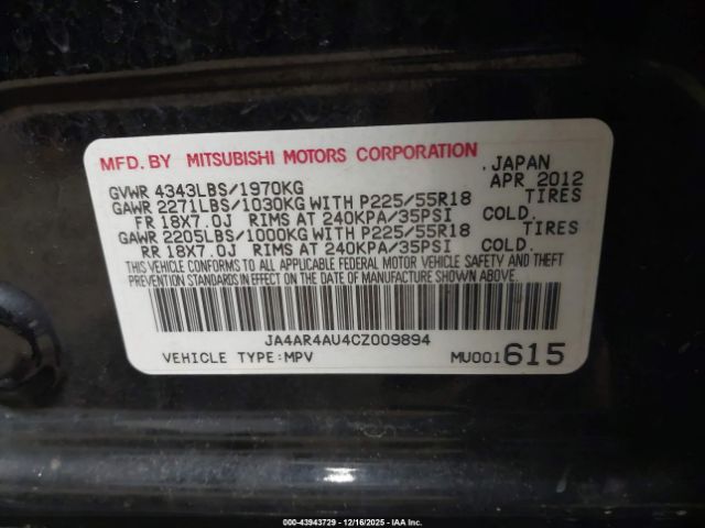 2012 MITSUBISHI OUTLANDER SPORT JA4AR4AU4CZ009894 Photo 8