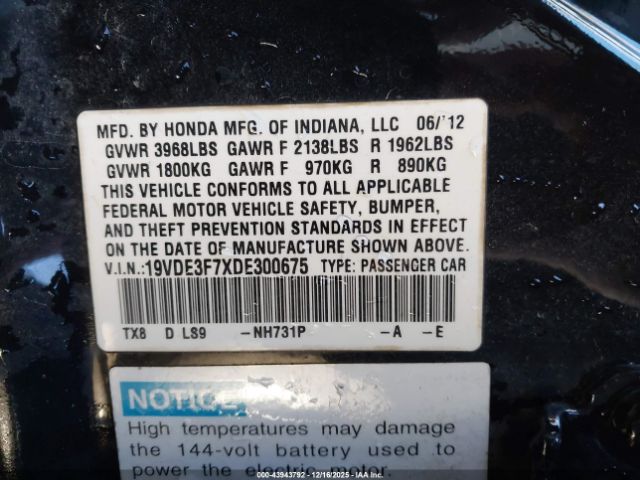 2013 ACURA ILX HYBRID 19VDE3F7XDE300675 Photo 8