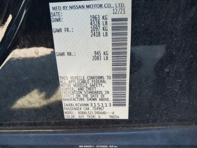1N4BL4CVXNN315113 Nissan Altima Sr Fwd