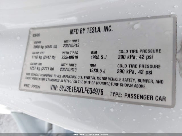 2020 TESLA MODEL 3 5YJ3E1EAXLF634976 Photo 8