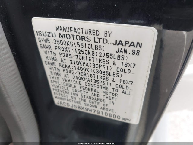 1998 ISUZU TROOPER JACDJ58X9W7910600 Photo 8