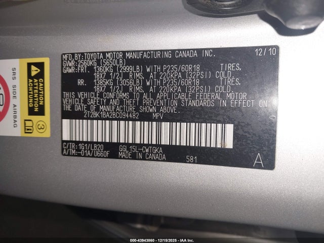 Продаж на аукціоні авто 2011 Lexus Rx 350, vin: 2T2BK1BA2BC094482, номер лоту: 43943860