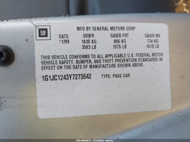 2000 CHEVROLET CAVALIER 1G1JC1243Y7273642 Photo 8