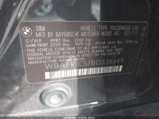 2011 BMW 528I WBAFR1C57BDS36649 Photo 8