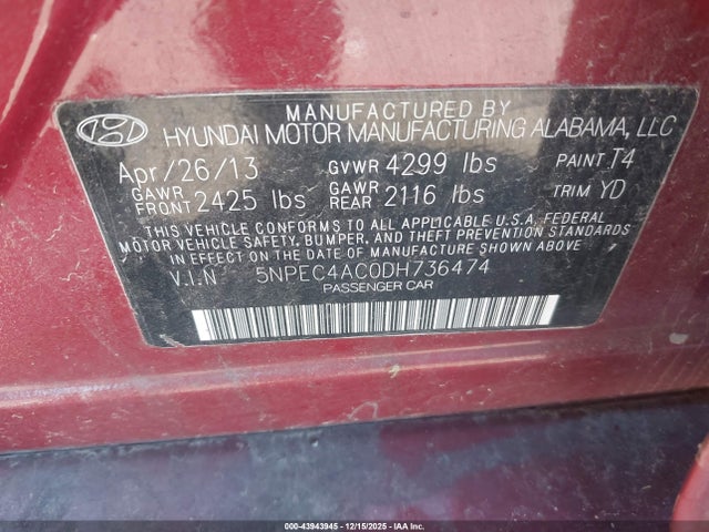 2013 HYUNDAI SONATA 5NPEC4AC0DH736474 Photo 8