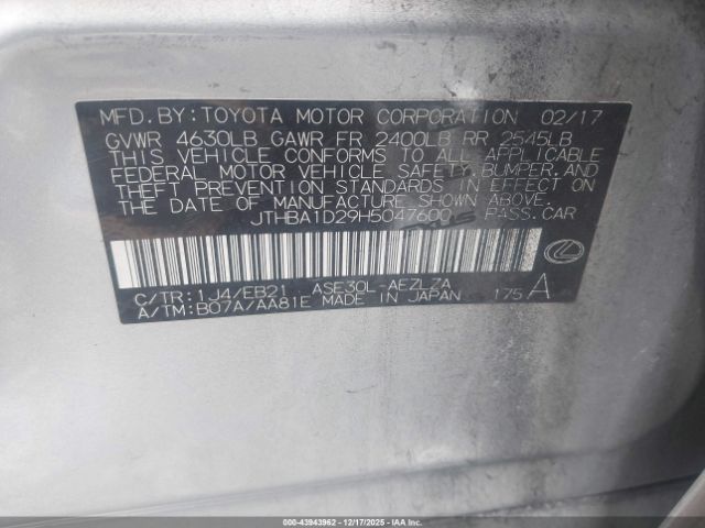 2017 LEXUS IS 200T JTHBA1D29H5047600 Photo 8