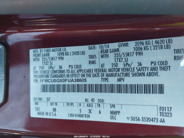 2015 FORD ESCAPE 1FMCU0GX0FUA38605 Photo 8