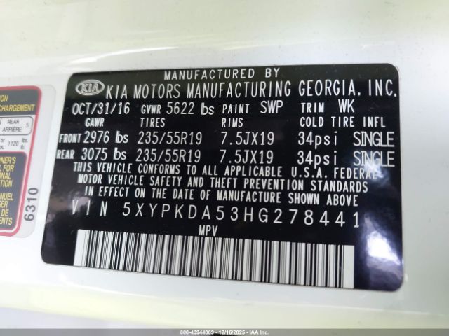 2017 KIA SORENTO 5XYPKDA53HG278441 Photo 8