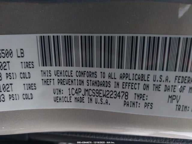43944078 :رقم المزاد ، 1C4PJMCS9EW223478 vin ، 2014 Jeep Cherokee Latitude مزاد بيع