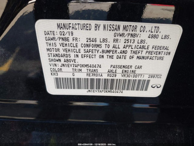 JN1EV7AP0KM540474 Infiniti Q50 3.0t Luxe
