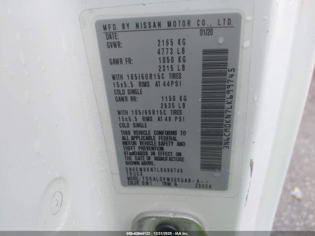 3N6CM0KN7LK699745 Nissan Nv200 Cargo S Xtronic Cvt