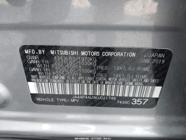 2019 MITSUBISHI OUTLANDER SPORT JA4AP4AU3KU021746 Photo 8