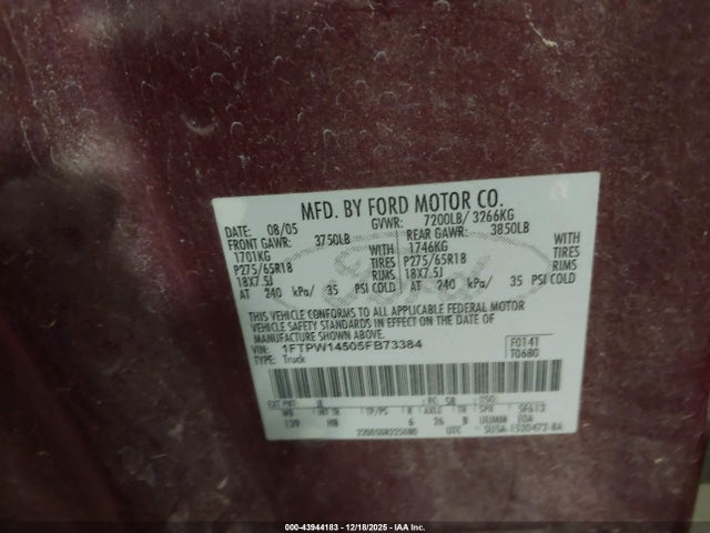 2005 FORD F-150 1FTPW14505FB73384 Photo 8