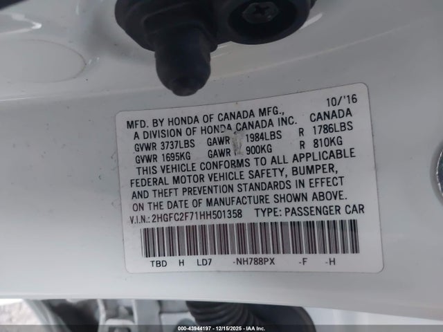 Honda CIVIC EX 2017 2HGFC2F71HH501358 Image 9