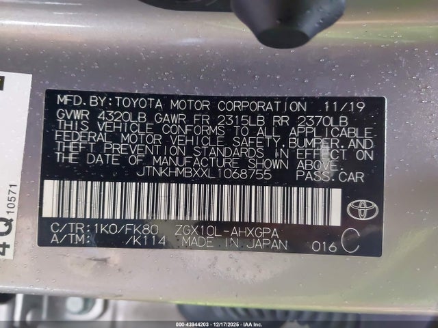 Aukcja sprzedaży 2020 Toyota C-hr Xle, vin: JTNKHMBXXL1068755, numer aukcji: 43944203