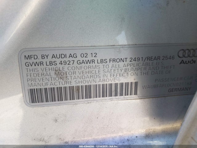 2012 AUDI A4 WAUBFAFL0CN021188 Photo 8