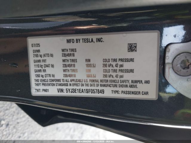 2025 TESLA MODEL 3 5YJ3E1EA1SF057849 Photo 8