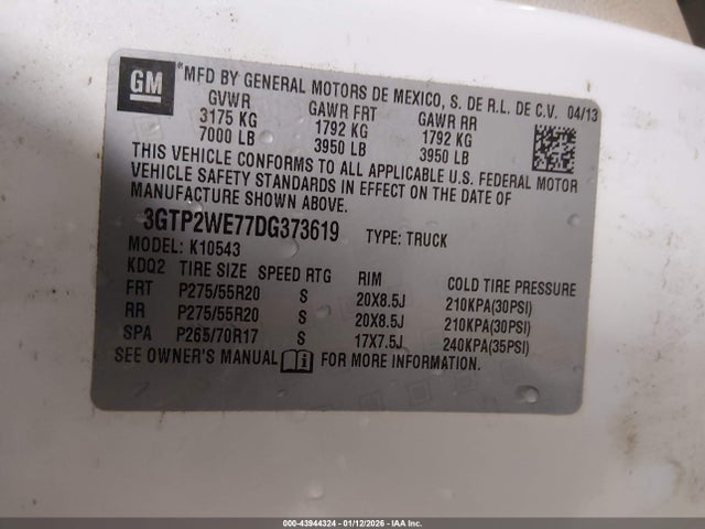 Продаж на аукціоні авто 2013 Gmc Sierra 1500 Slt, vin: 3GTP2WE77DG373619, номер лоту: 43944324