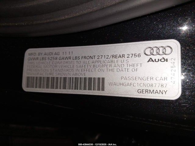 2012 AUDI A6 WAUHGAFC1CN087787 Photo 8