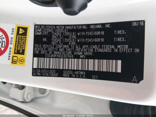 2016 TOYOTA HIGHLANDER 5TDJKRFHXGS307649 Photo 8