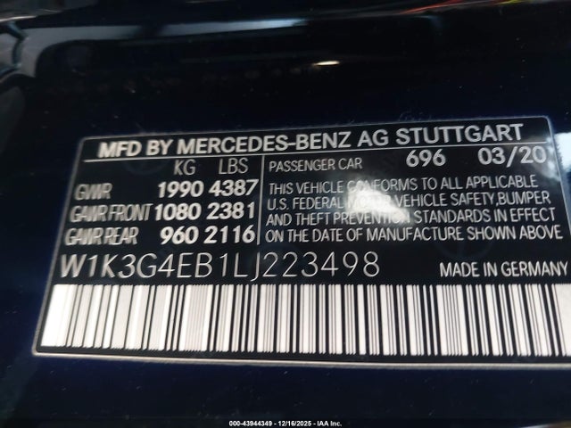 W1K3G4EB1LJ223498 Mercedes-Benz A 220