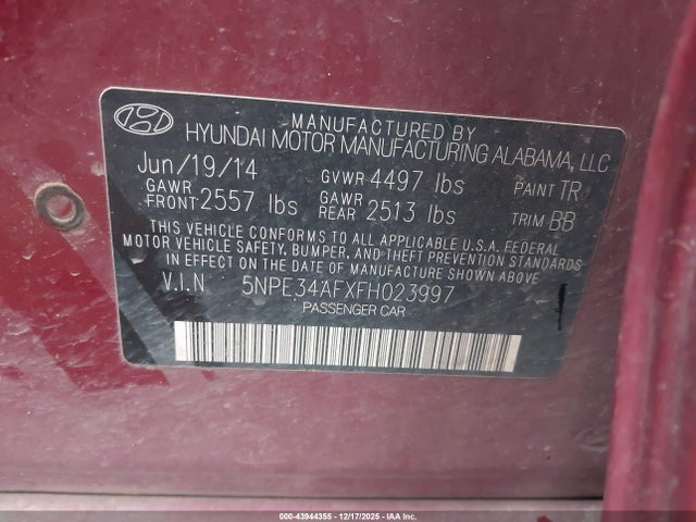 Hyundai Sonata Limited 2015 5NPE34AFXFH023997 Image 9