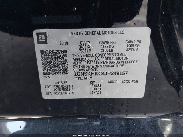 1GNSKHKC4JR349157 Chevrolet Suburban Lt
