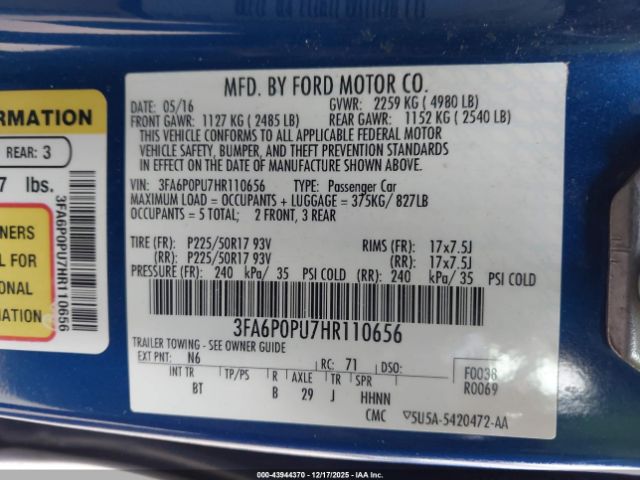 2017 FORD FUSION ENERGI 3FA6P0PU7HR110656 Photo 8