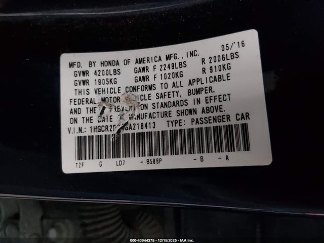 1HGCR2F39GA218413 Honda ACCORD LX