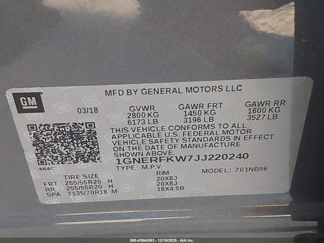 1GNERFKW7JJ220240 Chevrolet Traverse Ls