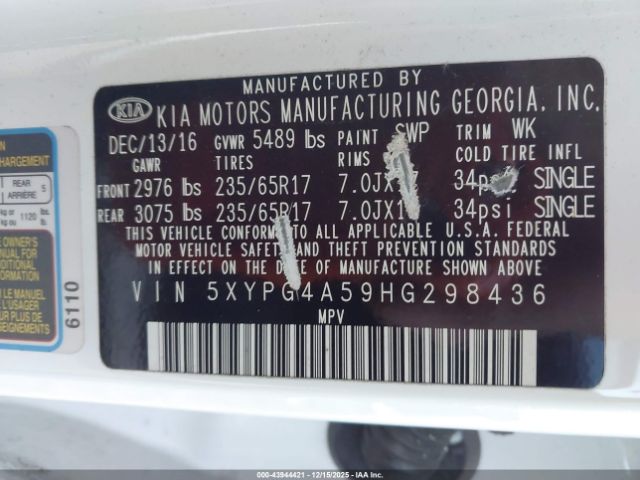 2017 KIA SORENTO 5XYPG4A59HG298436 Photo 8