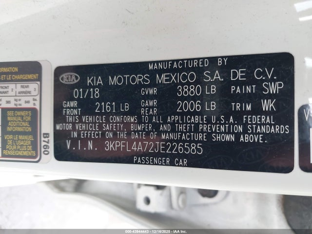 3KPFL4A72JE226585 KIA FORTE LX