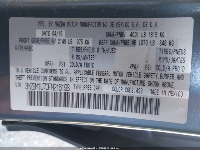 3MZBM1U70FM216198 Mazda Mazda3 I Sport