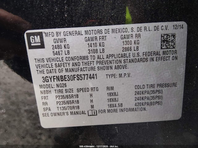 2015 CADILLAC SRX 3GYFNBE30FS577441 Photo 8